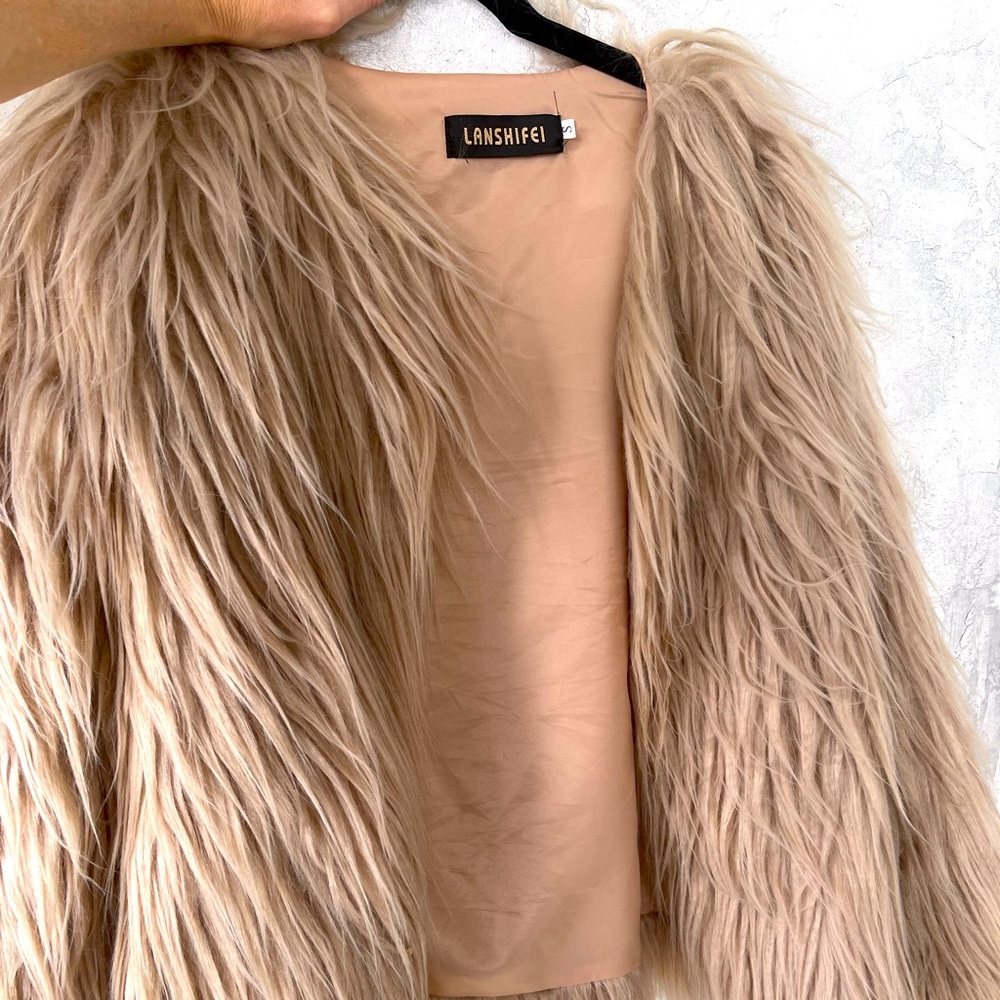 Mongolian SM faux girls coat Beige